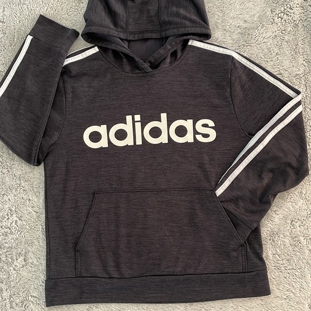 Adidas Lightweight Hooded Sweatshirt  SZ M 10-12 Kangaroo Pocket